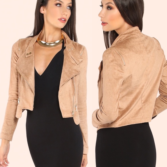 Vegan suede moto jacket tan brown boho - Picture 2 of 2